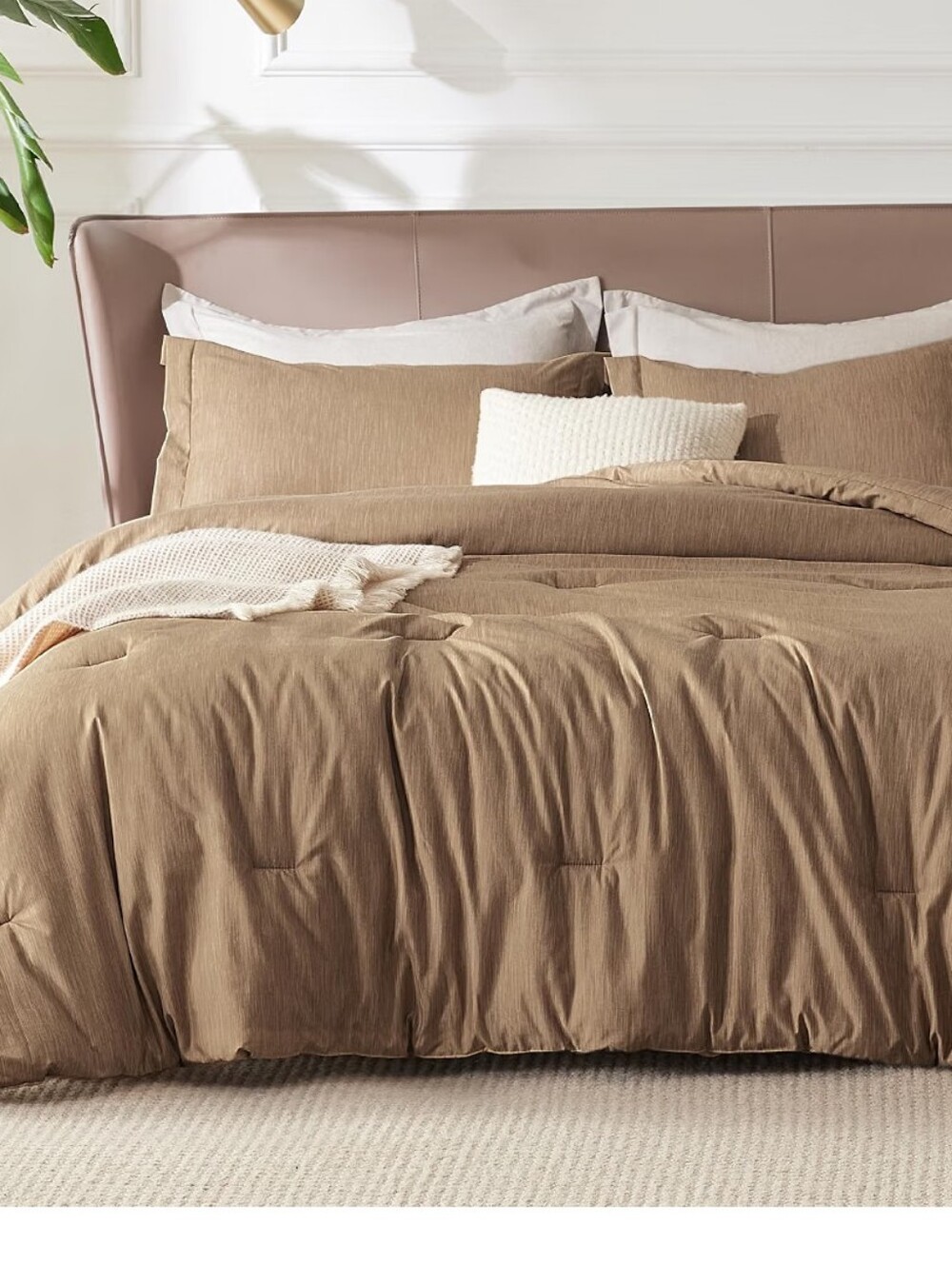 Bedsure Brown Queen Comforter Set, Soft Cationic Dyed Bedding Set 3 Pcs